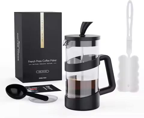 12 oz Mini French Press Coffee Maker, Camping Coffee Press Pot, Small Tea & Milk Frother, Black