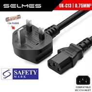 IEC C13 AC Power Cord 3 x 0.75mm ² Uk 3 Pin Plug for PC Monitor Printer Small Appliance Safety Marks