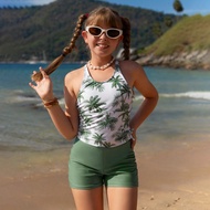 Tween Girls' Casual Everyday Swimwear, Random Print Design Girls Rash Guard Swimsuits 2 Piece Bathin