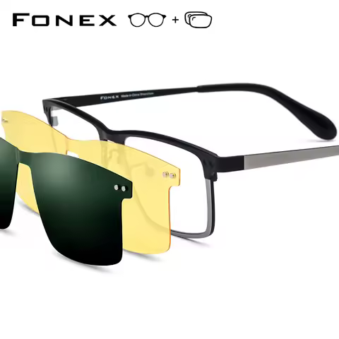FONEX Titanium Progressive Prescription Glasses Myopia Optical Eyewear Men Square Magnet Clip Eyegla