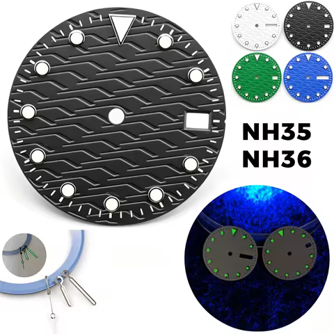 28.5mm Embossed Wave Texture Watch Dial Green Lume For Seiko MIDO Ocean Star NH35 NH36 Automatic Mov