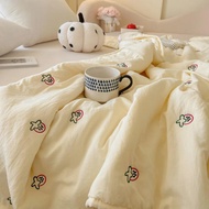 Japanese Minimalism Skin-friendly Summer Blanket Soft Breathable Single Double Duvet Washed Embroide