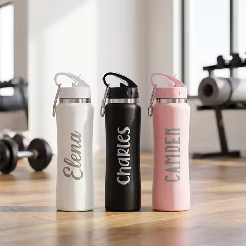 Personalized Insulated Stainless Steel Water Bottle with Straw Personalised Cycling, Fitness Water B