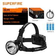 SUPERFIRE HL95 20W เซ็นเซอร์ LED Big Cup LED ไฟหน้า Super Bright 1400 Lumens 90 °การปรับมุมไฟหน้าไฟก