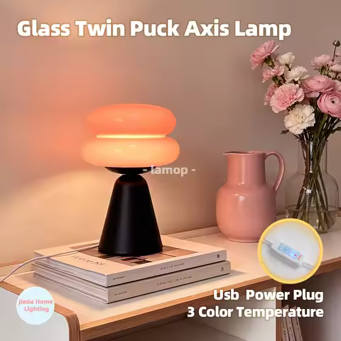 Murano Glass Twin Puck Axis Stack Table Lamp Matte Black Conical Base 3 Tone Soft Light Cream Ins Be