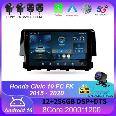 For Honda Civic 10 FC FK 2015 - 2020 Carplay Auto 4G+WIFI GPS Car Radio Navigation Multimedia Video 
