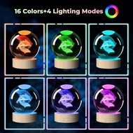 Axolotl Lamp Axolotl Gifts 3D Axolotl K9 Crystal Ball Night Light with 16 Color LED Wooden Base, 3.1