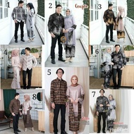 Couple Kebaya Batik Brokat Tile Set Selendang Baju Batik Keluarga