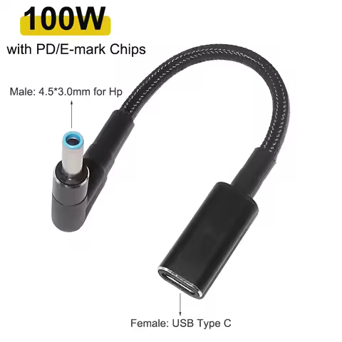 Type C to 4.5x3.0mm Plug Converter 100W USB C PD Fast Charging Cable for HP Dell Laptop Charger Adap