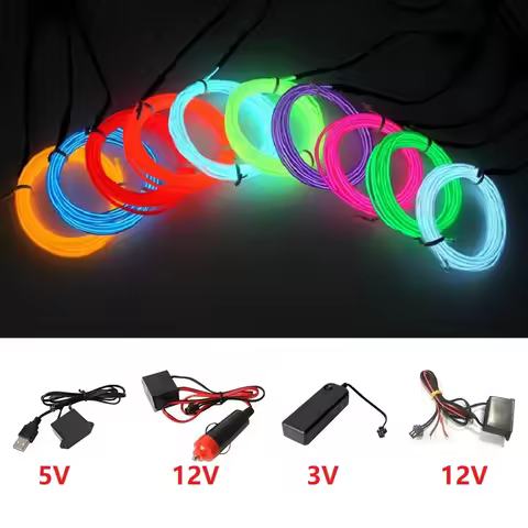 10m/5m/3m/1m 3V Battery 5V USB 12V Neon Glow EL Wire Rope with Adapter Flexible LED Strip for Car Pa