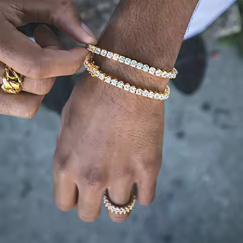 Iced Out 1 Row Crystal Tennis Bracelet for Women Man Punk Cubic Zirconia Double Buckle Chain Hiphop 
