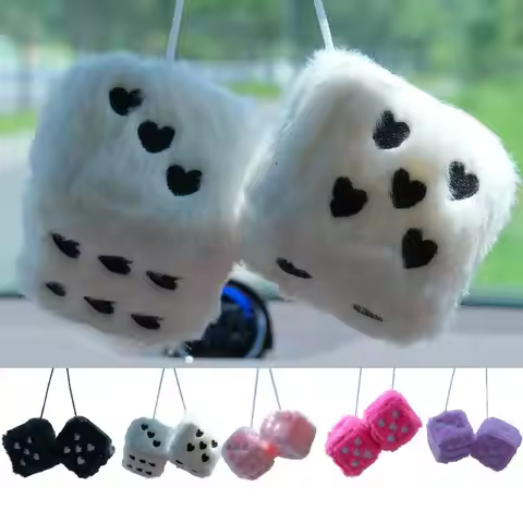 Dice Car Ornament 1 Pair Plush Car Interior Dice Lucky Heart Embroidery Design Dice Soft Pendant Fuz