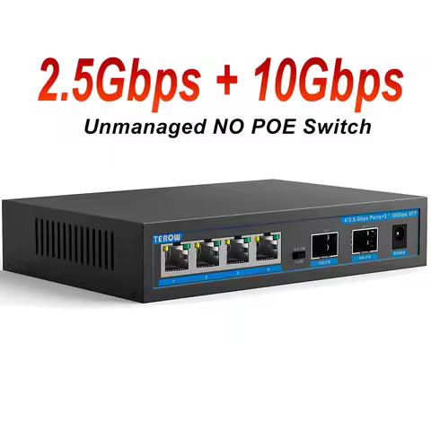 2.5G Switch 6 Ports 2.5Gbe Network Switch 4-2.5Gbps RJ45 and 2-10Gb SFP+ Mutil-Gigabit Unmanaged Swi