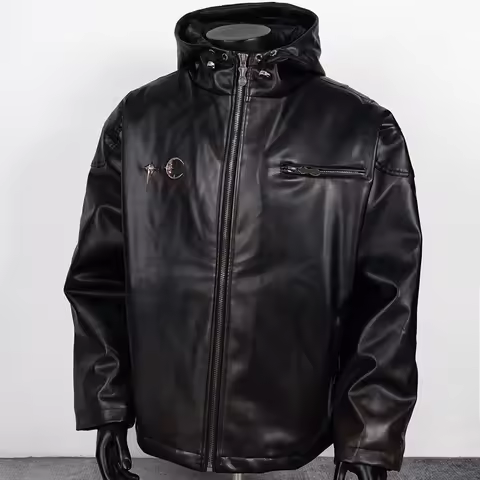 American Trend THUG CLUB Leather Jackets Autumn Winter Streetwear Brand Patchwork Logo Thug Club Hoo