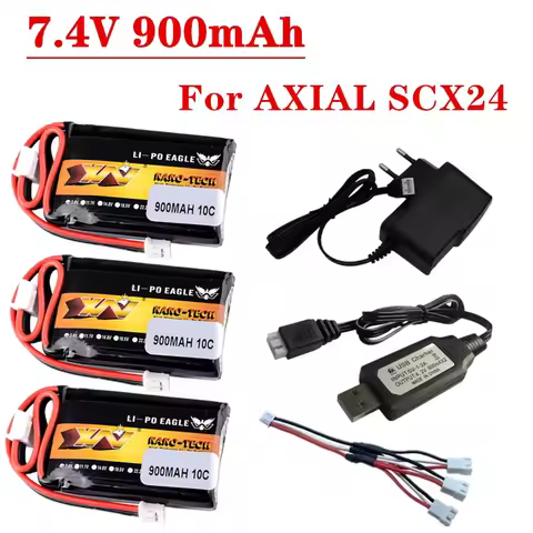 HJ 2S 7.4V 900mAh Lipo Battery Charger Set For AXIAL SCX24 SCX2 90081 C10 1/24 Remote Control Car Mo