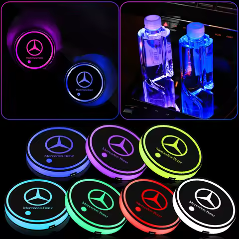 2PCS /set Car Water Coaster 7 Colors Ambient Light Car Cup Holder Mat for Mercedes Benz A B C E M R 
