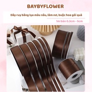Ha Trang brown silk ribbon, ribbon to make odd bows 5m, 10m 0.3cm - 5cm to tie flowers and gift bouq