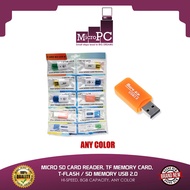 MICRO SD CARD READER, TF MEMORY CARD, T-FLASH / SD MEMORY USB 2.0 HI-SPEED, 8GB CAPACITY, ANY COLOR