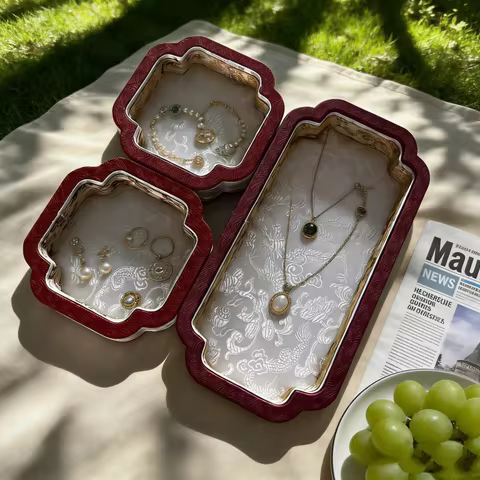 Luxury Court-Style Jewelry Display Box, Jade Velvet Tray, Dust-Proof Storage, Elegant Eid Ramadan Gi