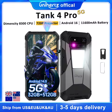 【Ships from US】Unihertz Tank 4 pro 8849 Smartphone Android 16 with 720P Projector 5G AI Dimensity 83