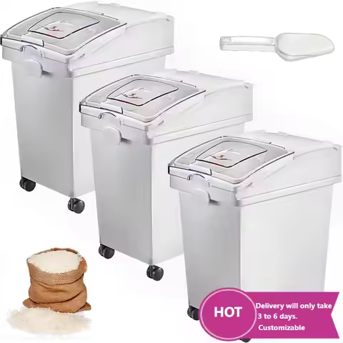 5.2 Gallon Ingredient Storage Bin with Wheels, Sliding Lid & Scoop, 3-Piece Set for Kitchen Organiza