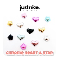 🇲🇾 Just Nice CharmPop 💖⭐ 3D Heart & Star Metal-Like Chrome Shoe Pin Button Charm for croc bag & skec