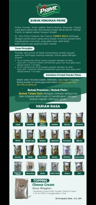 Bubuk minuman powder drink aneka rasa premium merk Prime kemasan 1kg