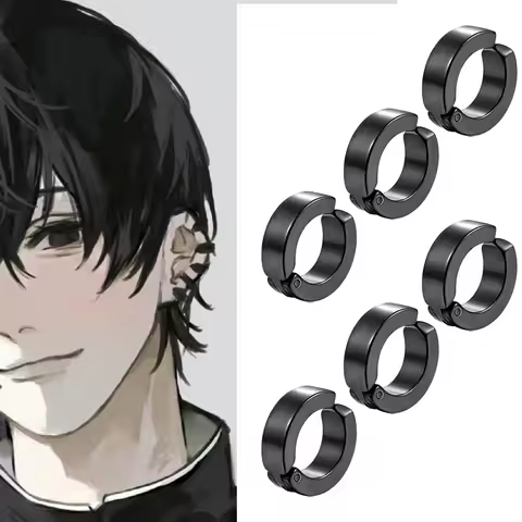 Yoshida Hirofumi Cosplay Ear Clip Earrings Women Men Punk Black No Pierced Fake Ear Circle New Pop J