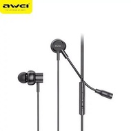 AWEI ES-180i In-ear Gaming Earphones 3.5mm Plug With Microphone For Phone, Computer Video Gaming AWEI/用維ES-180i金屬重低音耳機入耳式單元動圈帶麥手機電腦主播語音吃雞耳機 帶麥電腦遊戲耳機機電腦兩用