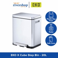 EKO X Cube Step Bin EK9368MT - 20L Stainless Steel Foot Pedal Dustbin Rubbish Bin Trash Can Kitchen 