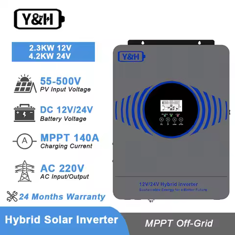 Y&H 2.3KW 4.2KW Hybrid Solar Inverter Dual Battery Voltage 12V/24V Off Grid Inverter AC230V MPPT 100