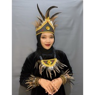 Women's Dayak Dance Accessories (Fur Crown + Necklace + Bracelet)
