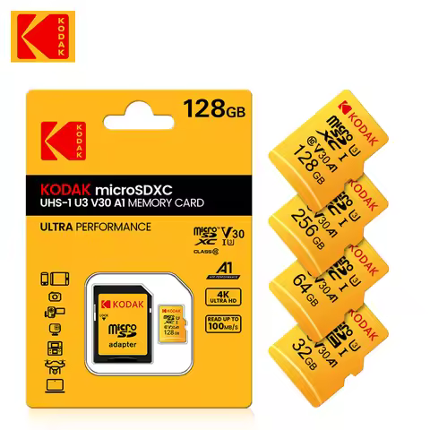 KODAK 32GB/64GB Micro SD Card Red Memory Card with Adapter MicroSDHC MicroSDXC C10 A1 TF Flash Cards