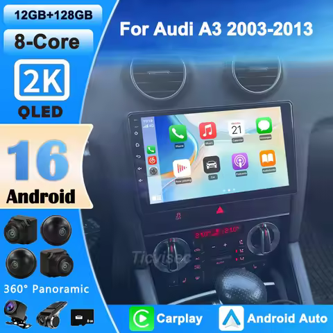 Android 16 Car Radio For Audi A3 8P 2003 - 2013 Multimedia GPS autoradio 4G WIFI DSP 8G+128G Carplay