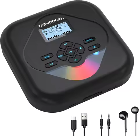 MONODEAL CD Player Portable,Bluetooth CD Player with Speakers,Rechargeable Player for Car and Home,S