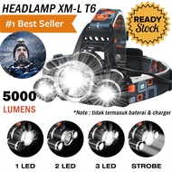 COD - T6 High Power Headlamp Cree XM-L T6 5000 Lumens Senter Lampu Kepala LED Headlight Outdoor Adve