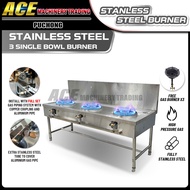 Stainless Steel Kwali Range 3 Burner High Pressure Dapur Gas 3 Tungku Commercial Stove Burner