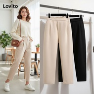 Lovito Women Plus Size Curve Casual Solid Color Pants LNM65004