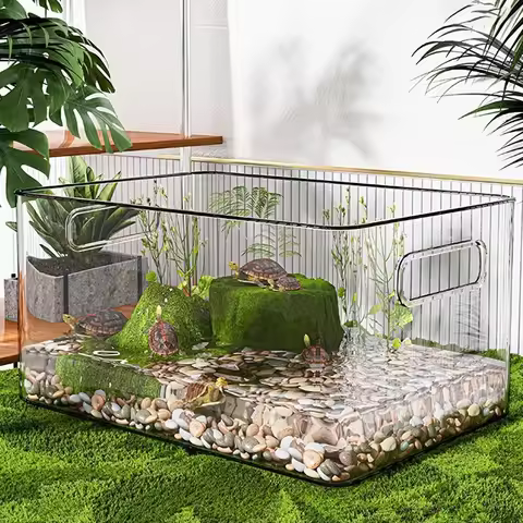 1 PC Transparent Aquatic Terrestrial Turtle Tank Turtle Habitat Box for Pet Reptile Amphibian Turtle
