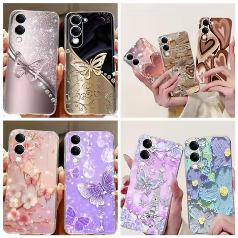 For Vivo Y29s Y29 4G 5G / Vivo Y04 4G Back Cover Girly Fashion Flower Butterfly Painting Case Soft T