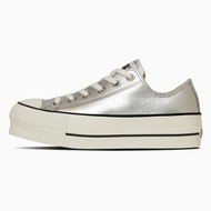 日本限定 Converse LEATHER ALL STAR Ⓡ LIFTED OX 低筒 厚底皮革款 銀色/ 27 cm