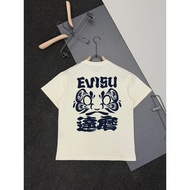 EVISU/God of Fortune 2026 Classic Round Neck Short-Sleeved T-Shirt Men Women Style Round Neck Light 