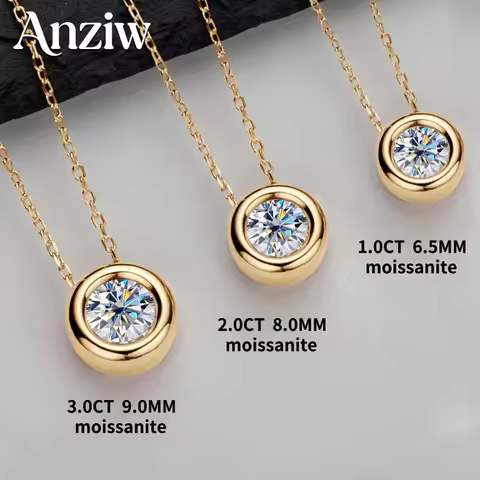 18K Yellow Rose Gold Plated 925 Silver 3CT 1-2CT 9mm Bezel Moissanite Pendant Necklace for Women Men