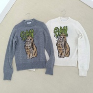 GANNI Wool Rabbit Pattern Jacquard Sweater Top