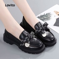 (facc) Lovito Preppy Boat Shoes Retro Student Bow Boat Shoes for Women LFA90215 Lovito Sepasang Kasu