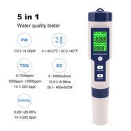 [ของแท้-ส่งฟรี] เครื่องวัดคุณภาพน้ำ 5 in 1 SALINITY TDS PH EC TEMP Meter