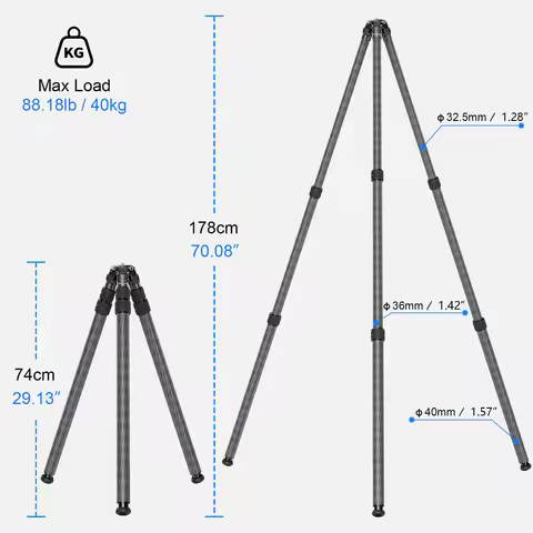 WEYLLAN GN403 Carbon Fiber Tripod for Hunting Inverted 3-section 70.08'' Heavy Duty Tripod for Camer