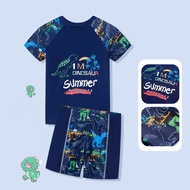 Kids Swimsuit Boys Two Piece Dinosaur Cartoon Print Swimwear 3-12 Years Children Swimming Suit Baju 