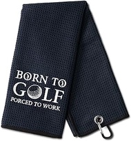 DYJYBMY Born to Golf Forced to Work Funny Golf Towel, Embroidered Golf Towels for Golf Bags with Clip, Men's Golf Accessories, Birthday Gifts for Golf Fan, Retirement Gift for Dad Mom Boss Colleague