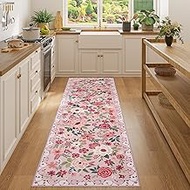 DUKINO Runner Rug, 2x7 Boho Kitchen Rug for Hallways with Low Pile Design, Washable Non Slip Backing